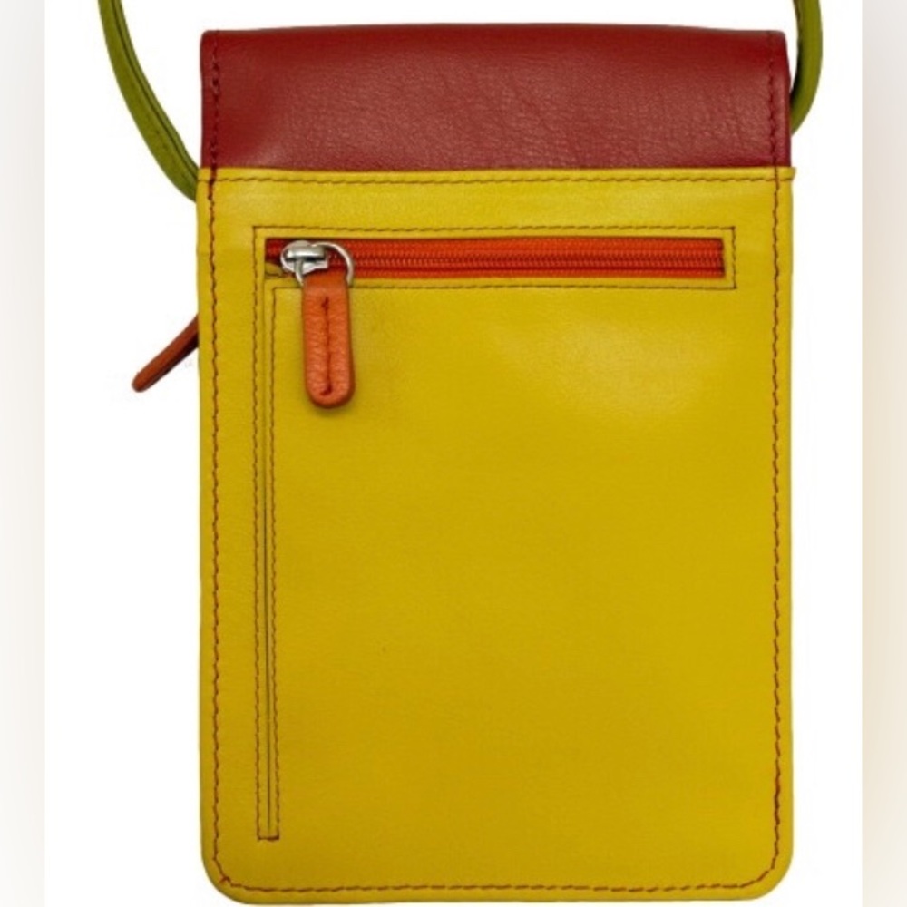 NWT Genuine Leather Mini Crossbody Organizer in citrus - Picture 2 of 16